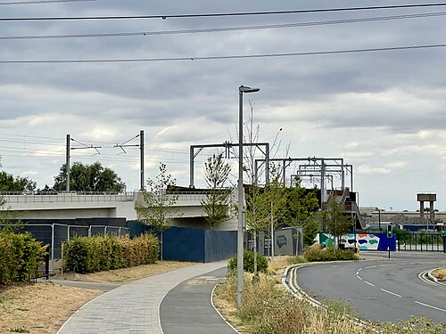 Barking Riverside Bridge from Northgate Road July 2022 03, Dagenham Dock