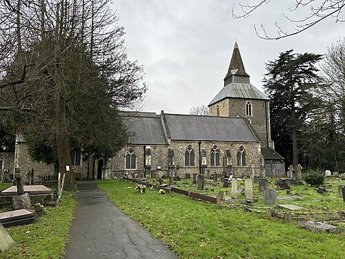 St Laurence, Upminster from the Road 2025-01-28, Upminster