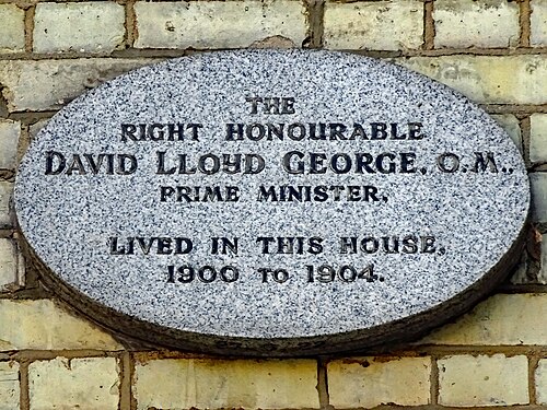 The Right Honourable David Lloyd George, O.M., Prime Minister, Lived in This House, 1900-1904, Wandsworth Common