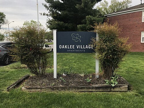 Oaklee Village Apartments Sign on Southwestern Boulevard Near Custer Road, Baltimore, MD 21229, Oaklee