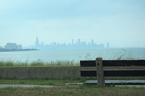 Chicago Skyline from Rainbow Beach Park, South Shore