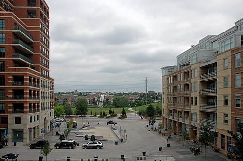 Looking Down Bassett Circle from Denver Millennium Bridge Towards Commons Park, Denver, 2009, Union Station