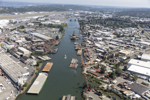 Aerial View of Seattle, Washington, with a Focus on the Duwamish Waterway, Industrial District