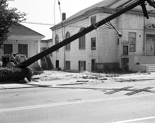 Seattle - Damaged Light Pole in Front of Ebenezer Zion A.M.E. Church, Circa 1960, Minor