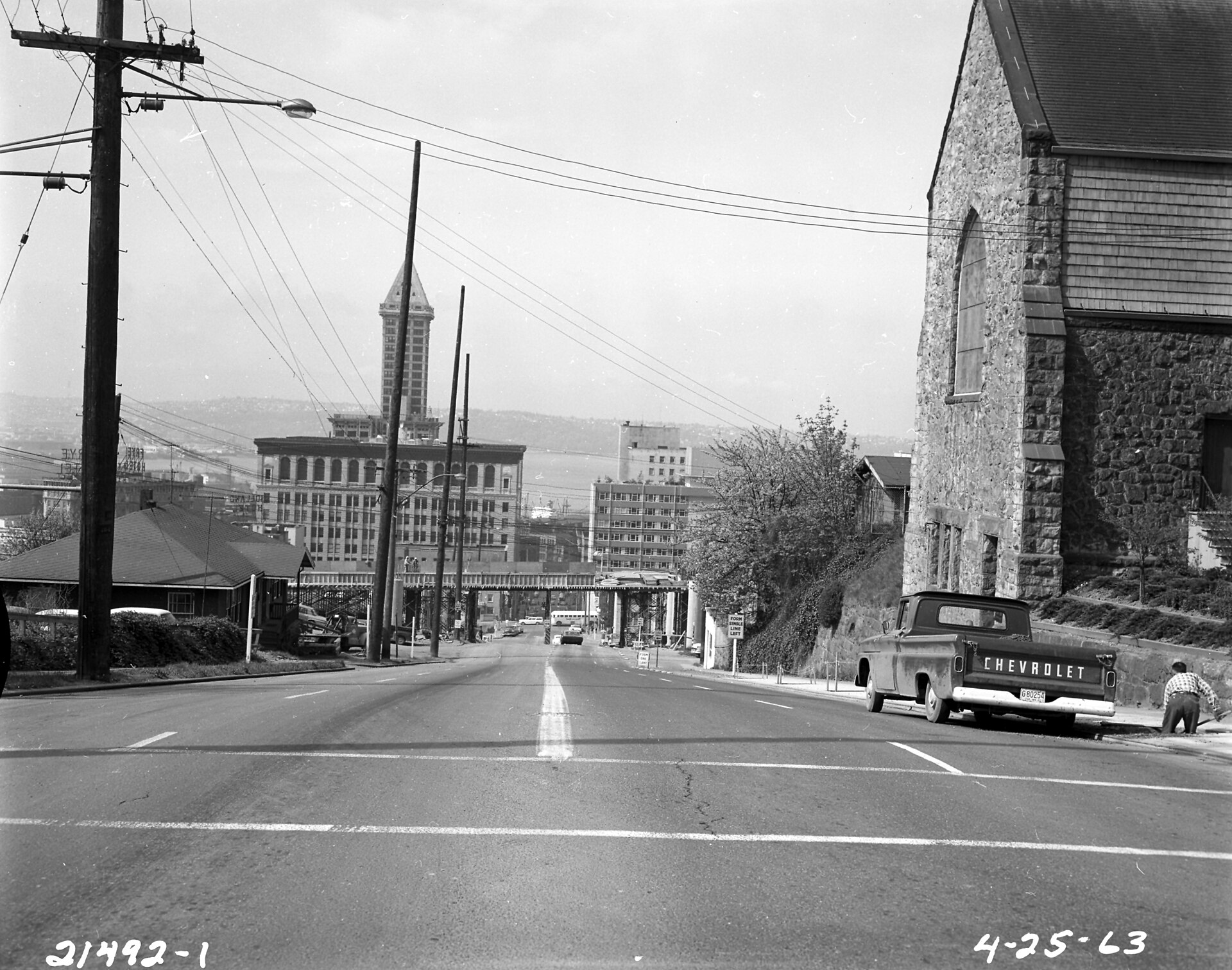 Looking Down James Street, Seattle, 1963, Yesler Terrace