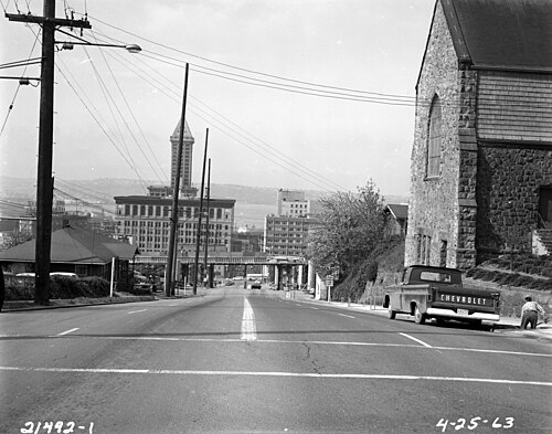 Looking Down James Street, Seattle, 1963, Yesler Terrace